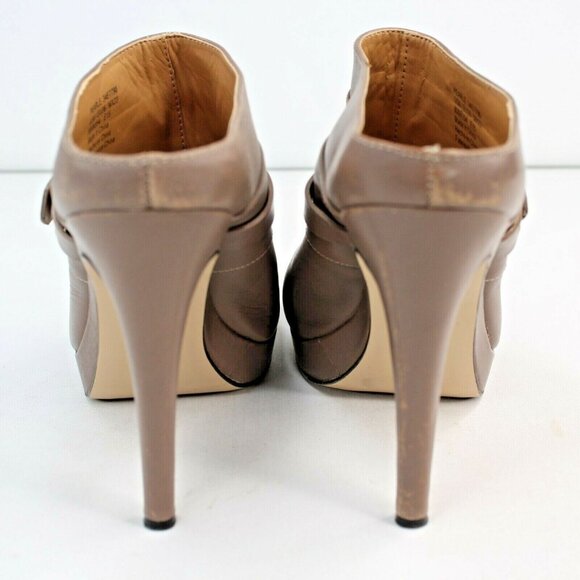 Calvin Klein Pearle Closed Toed Brown Platform High Heel Mules Gold Tone Buckle - Picture 4 of 6